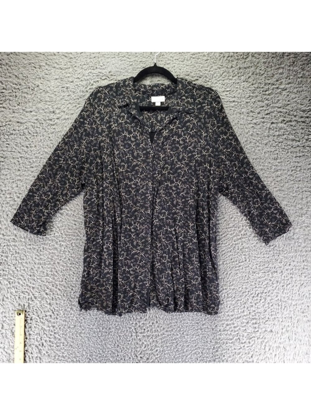 J. Jill Top Womens XL Black Floral 3/4 Sleeve Lightweight Relaxed Fit Blouse